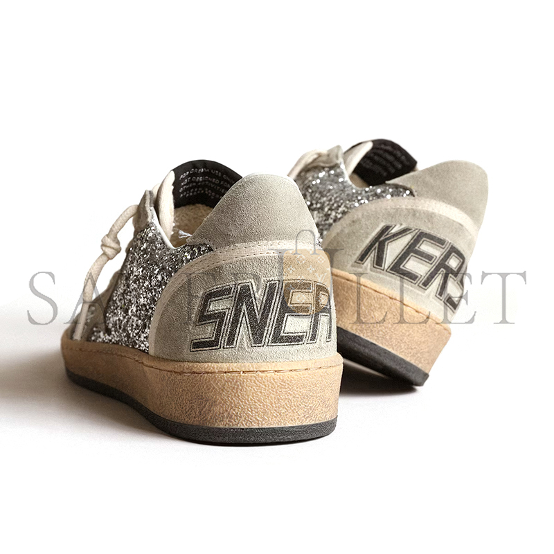 GOLDEN GOOSE WOMEN’S BALL STAR IN SILVER GLITTER WITH ICE-GRAY SUEDE INSERTS GWF00117